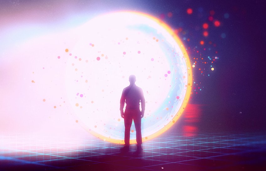 A person standing in front of portal