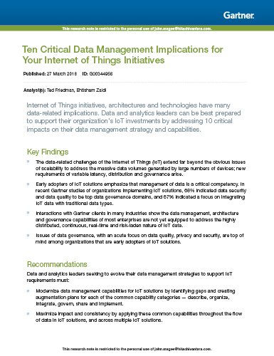 Whitepapers on Ten Critical Data Management Implications for Your Internet of Things Initiatives