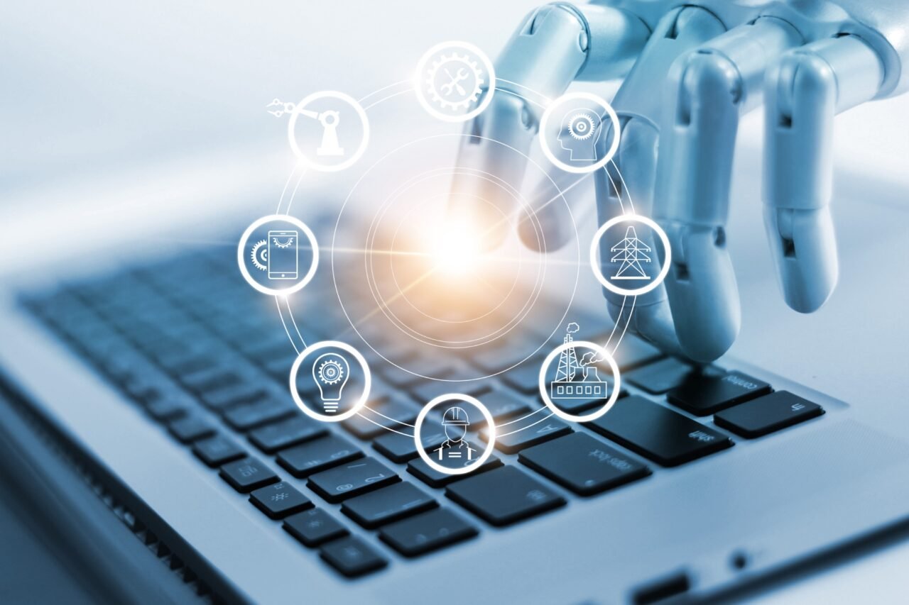A robot working on Laptop