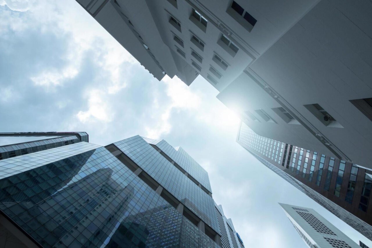 Vertical view of 2 Skyscrapers