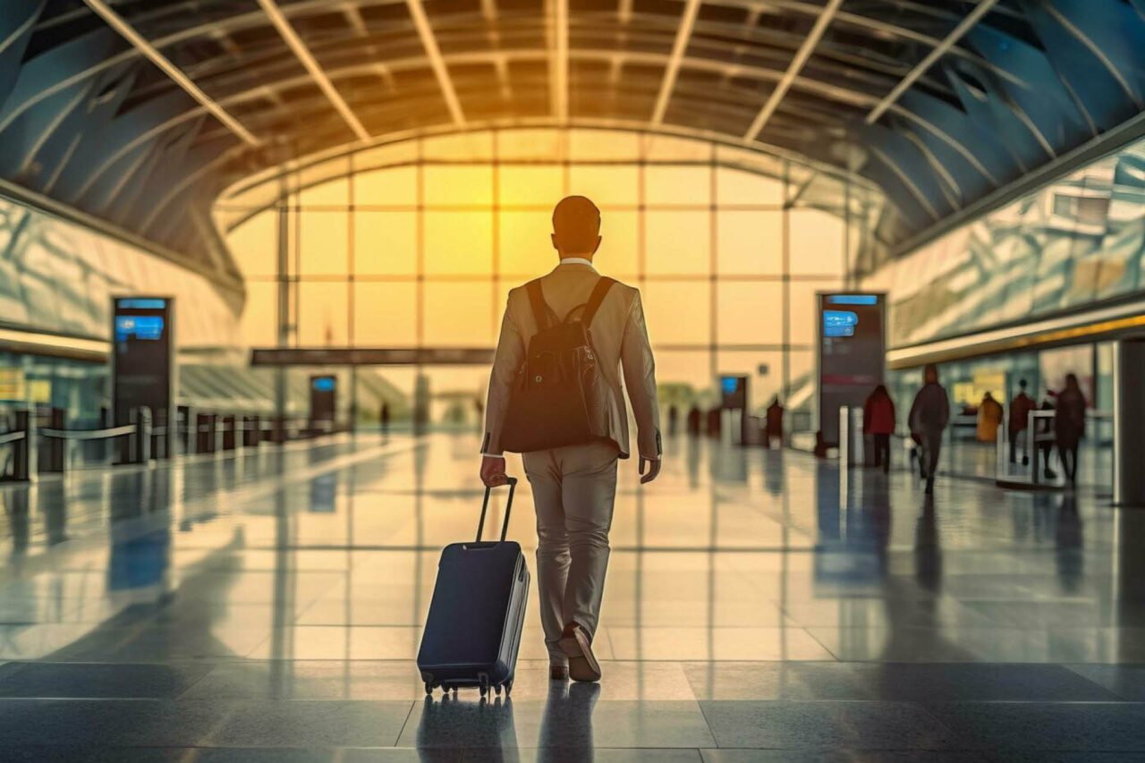 A man walking out of the airport